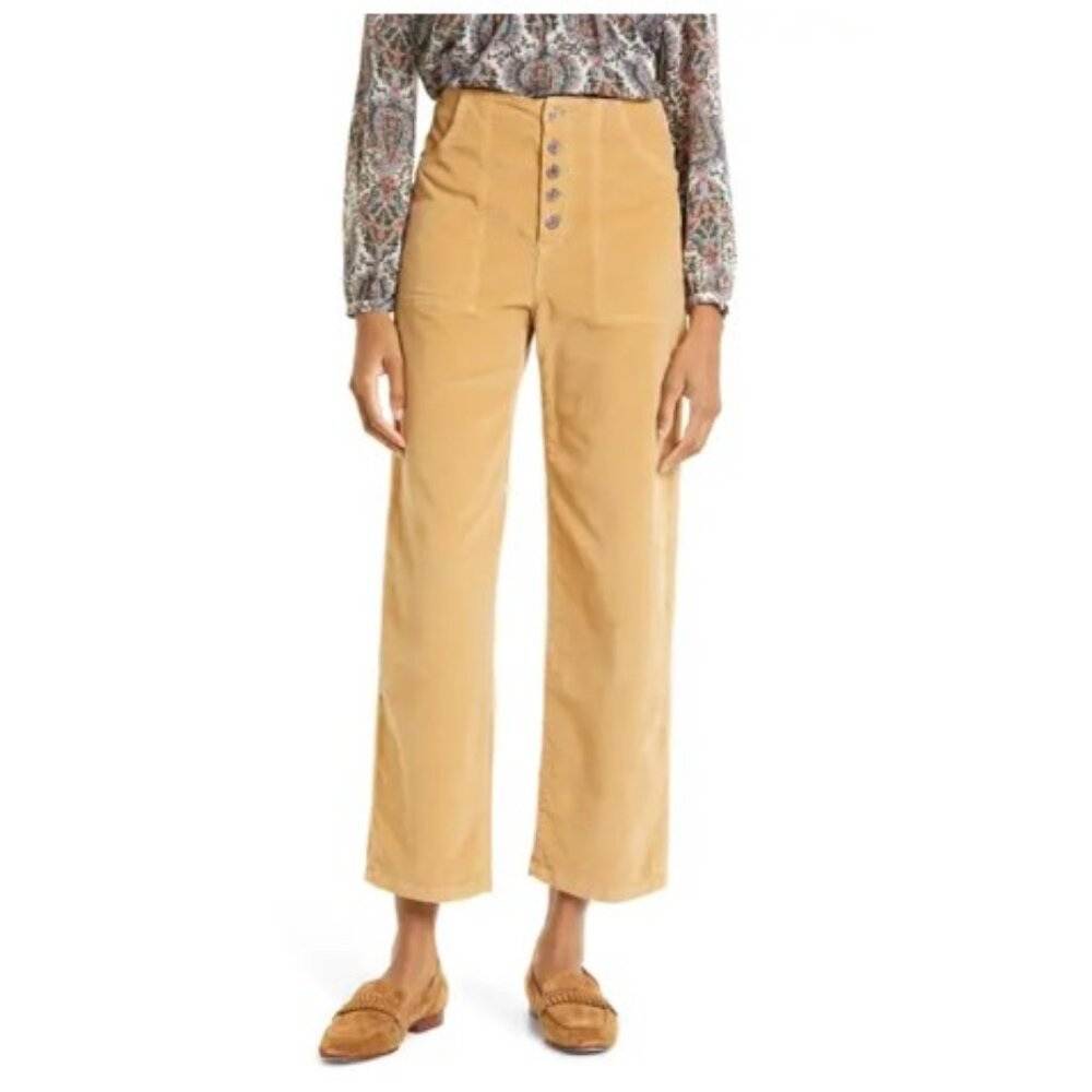 Veronica Beard Crosbie Exposed Button Crop Wide Leg Corduroy Pants / 28